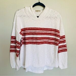 Ann Taylor Loft Hooded Sweater Top Size Small Womens White Red Stripe Cotton